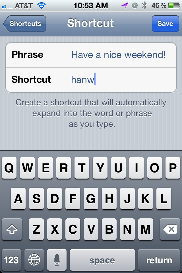 Keyboard Shortcut in iOS 5 iPhone Shortcut