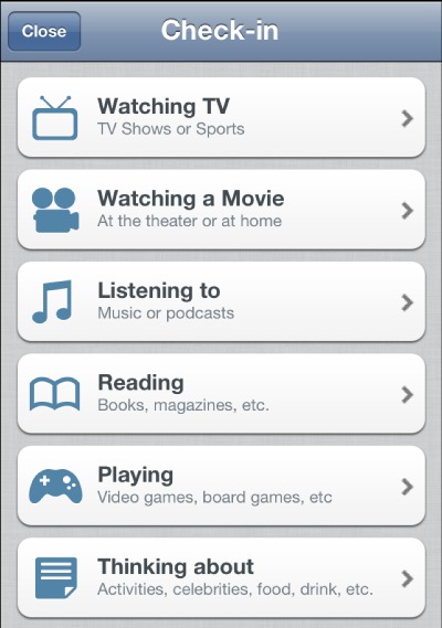 getglue categories GetGlue Check In Categories