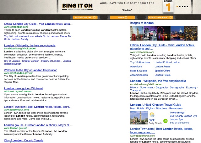 Bing It On London Search engine results Bing Google