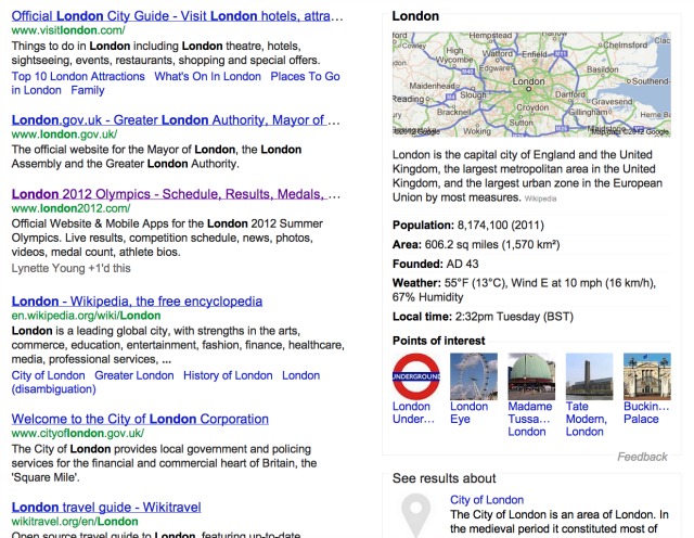 Google Search London Actual Google search vs Bing It On